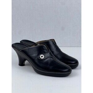 Cole Haan Women Devon Slip On Mule Clogs Size 8.5 Black Leather Heel Wedge Y2K